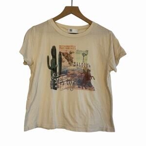 RSQ Womens Desert Saguaro Western Short Sleeve T-Shirt Cream Small Southwest